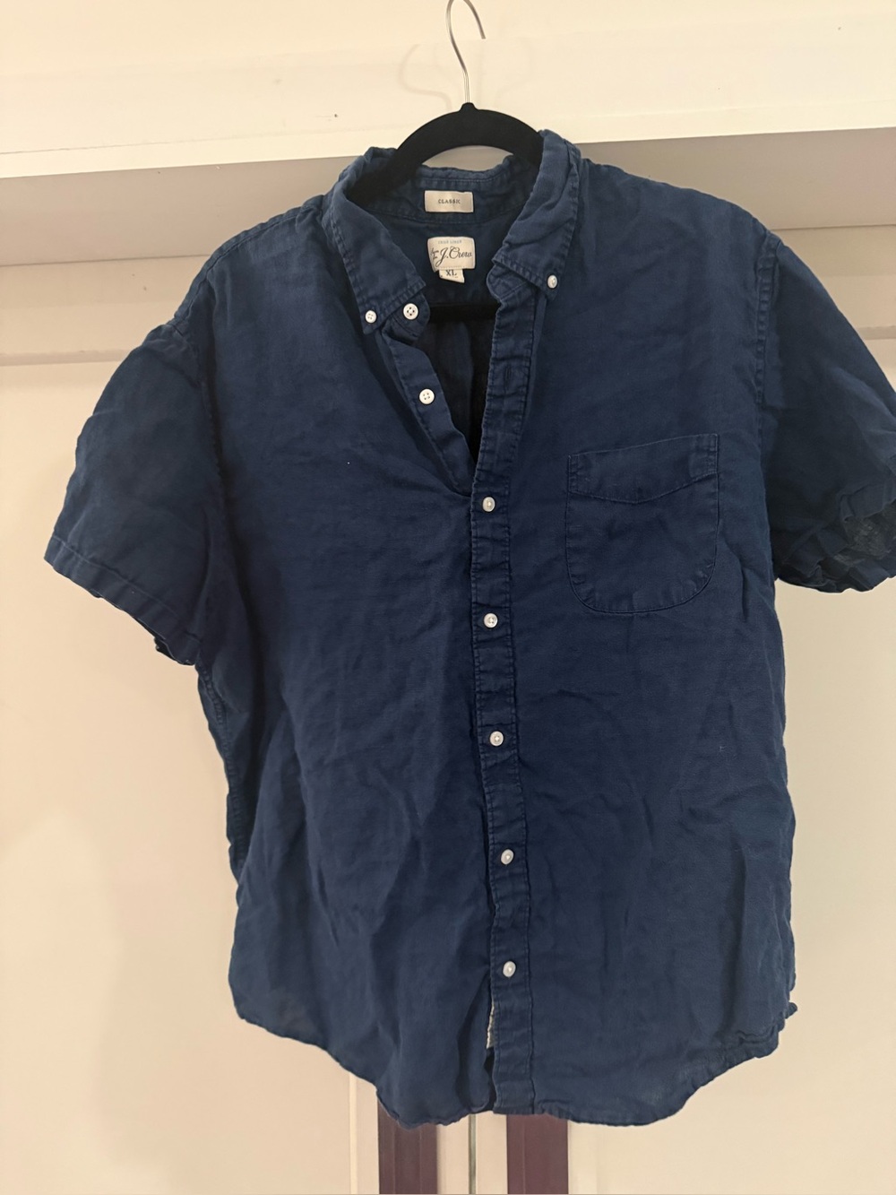 J. Crew x Baird McNutt Short-Sleeve Button-Down Linen Shirt in Navy